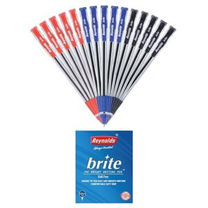 Reynolds BRITE BP 15 CT POUCH - 5 BLUE, 5 BLACK, 5 RED | Ball Point Pen Set With Comfortable Grip | Pens For Writing | School and Office Stationery | Pens For Students | 0.7mm Tip Size
