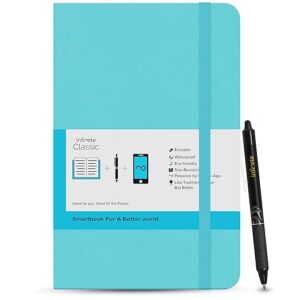 Infinote Classic Reusable Stone Paper Smart Notebook - Includes 1 Erasable Pen (Reef-Blue, Large 13 * 21 cm, with 120 Pages | 60 Sheets | 120 Sides)